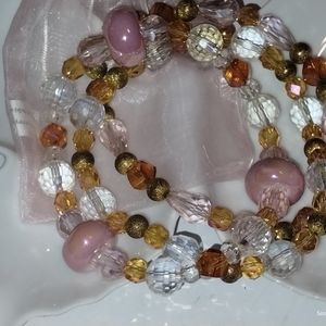 Handmade glass beads with Swarovski crystals accent bracelet. Set of 3